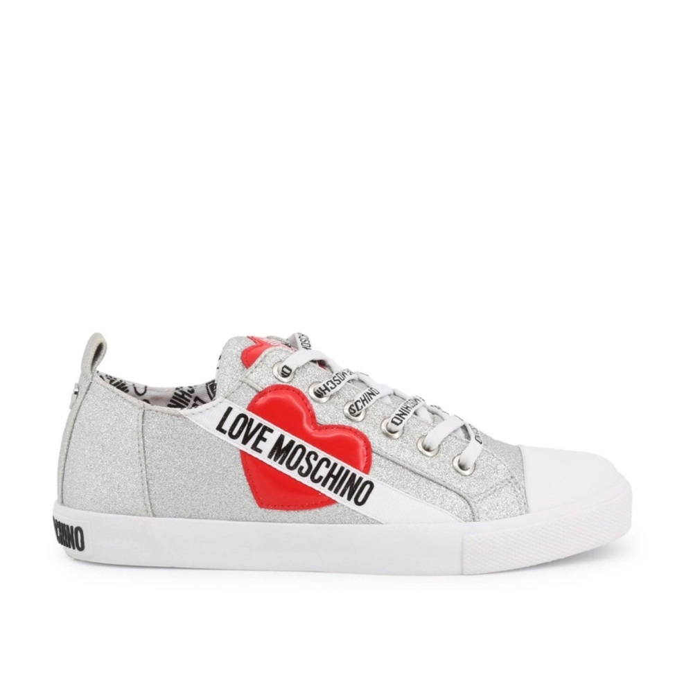 Love Moschino logo heart sneakers in silver
